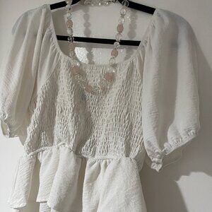 Plus Size X White Smocked Peplum Blouse with Puff Sleeves